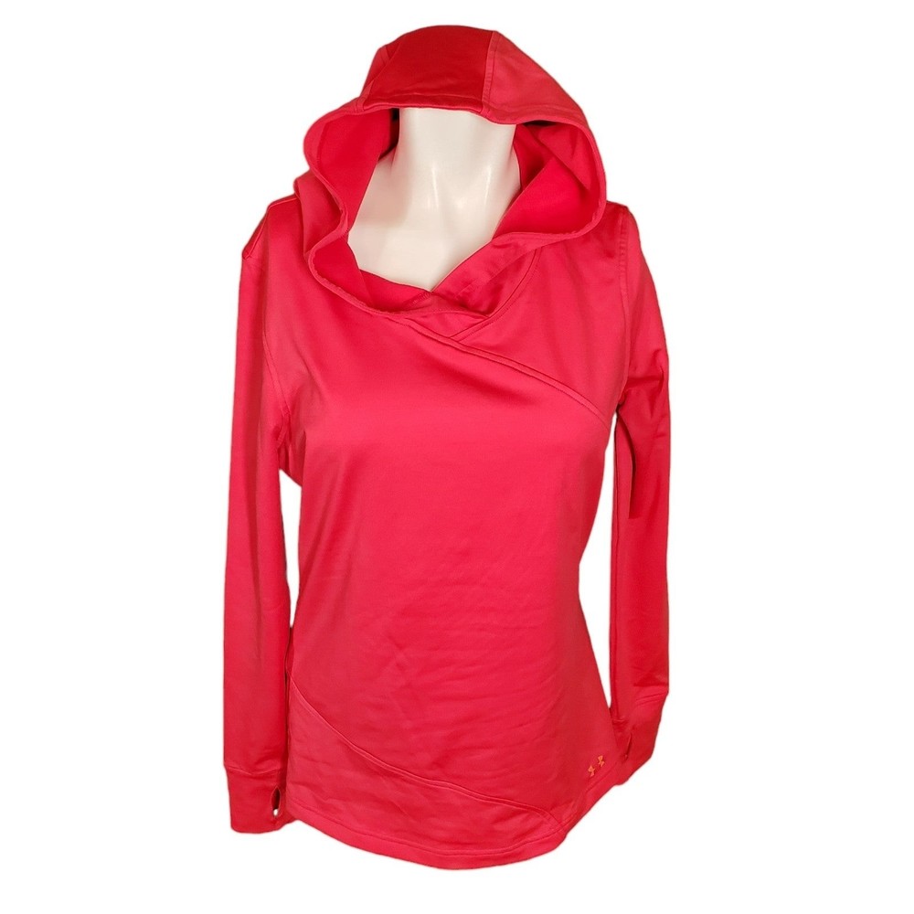 Under Armour Fleece Lined Hoodie Pullover Thumb Holes Fitted Sz M/L Pink